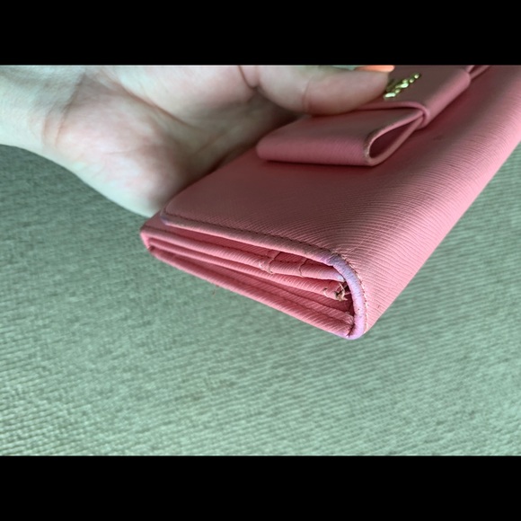 PRADA pink bow wallet leather women’s snap closure organizer bag zipper money - Picture 10 of 13